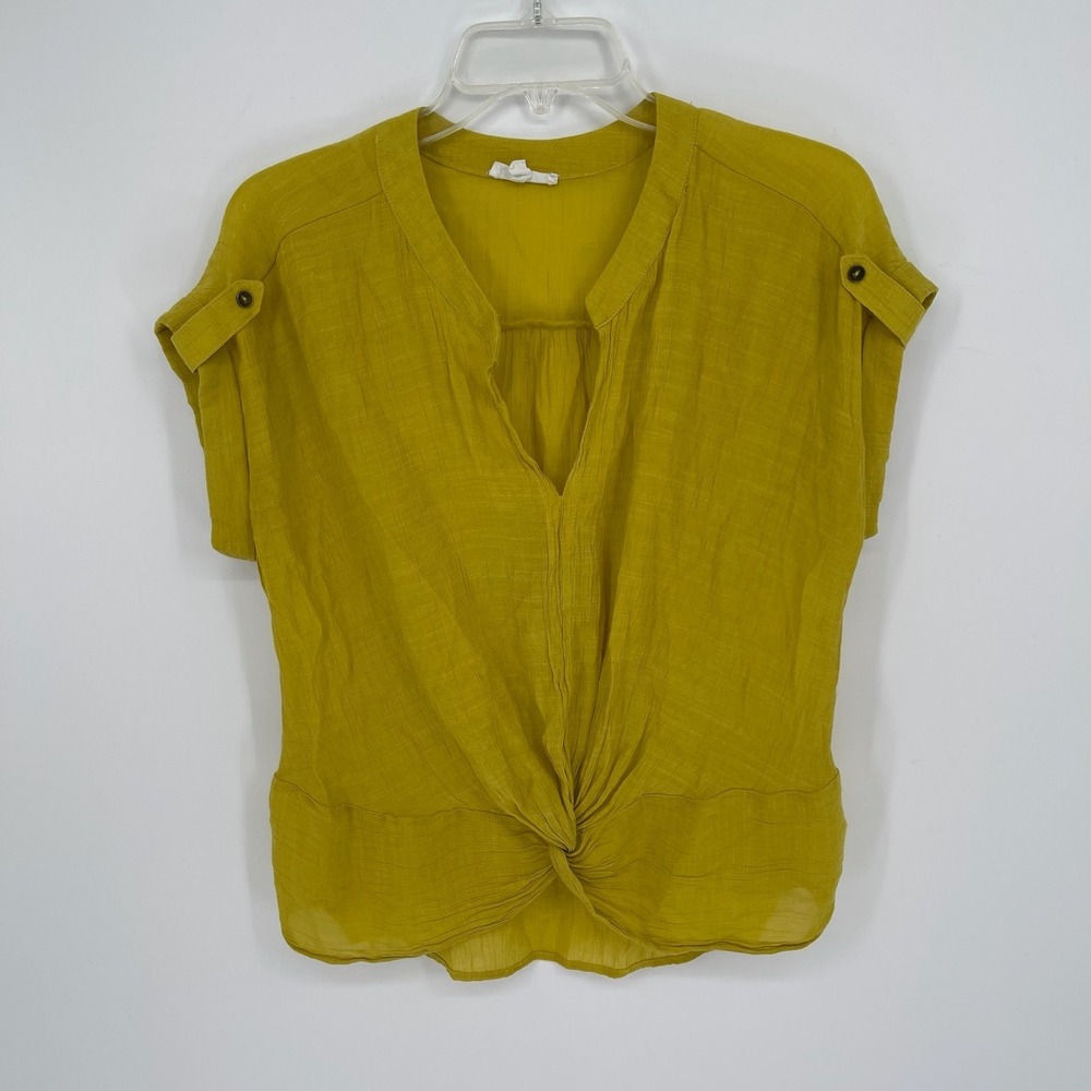 Twine & String Women's Yellow Front‎ Twist Short Sleeve Blouse Size Large